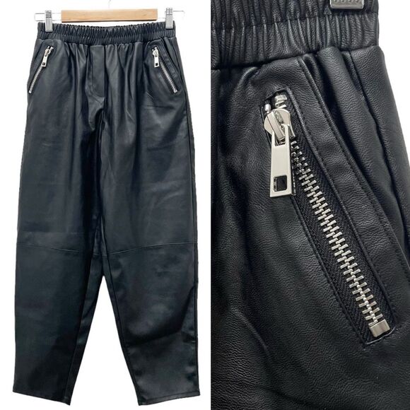 ASOS Black Faux Leather Barrel Leg Pants Baggy Streetwear Women’s Size 2P Petite - Picture 1 of 11